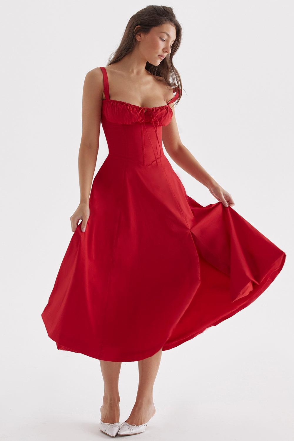 Red Rosalind Corset Midi Dress