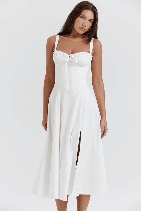 White Rosalind Corset Midi Dress