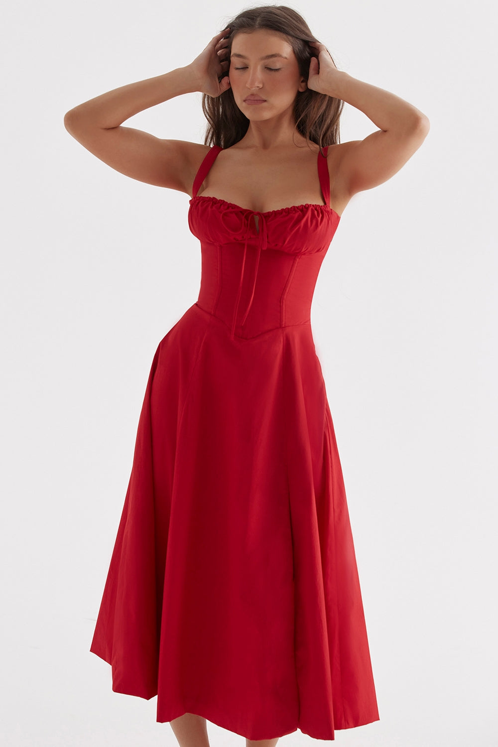 Red Rosalind Corset Midi Dress