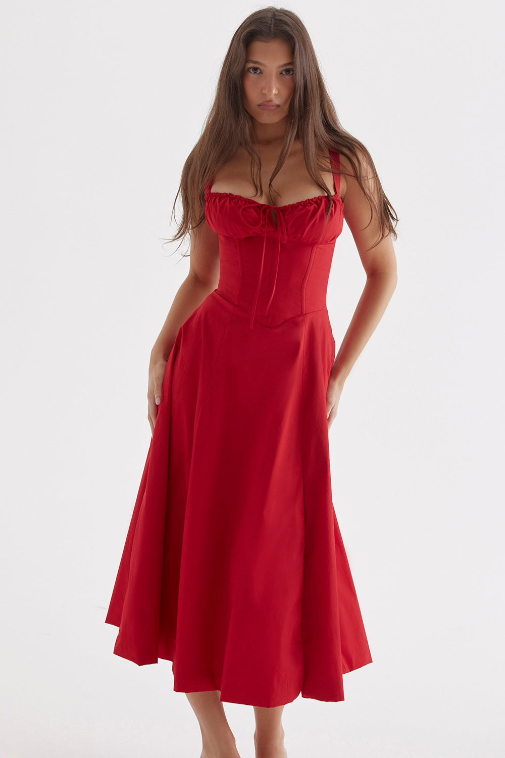 Red Rosalind Corset Midi Dress