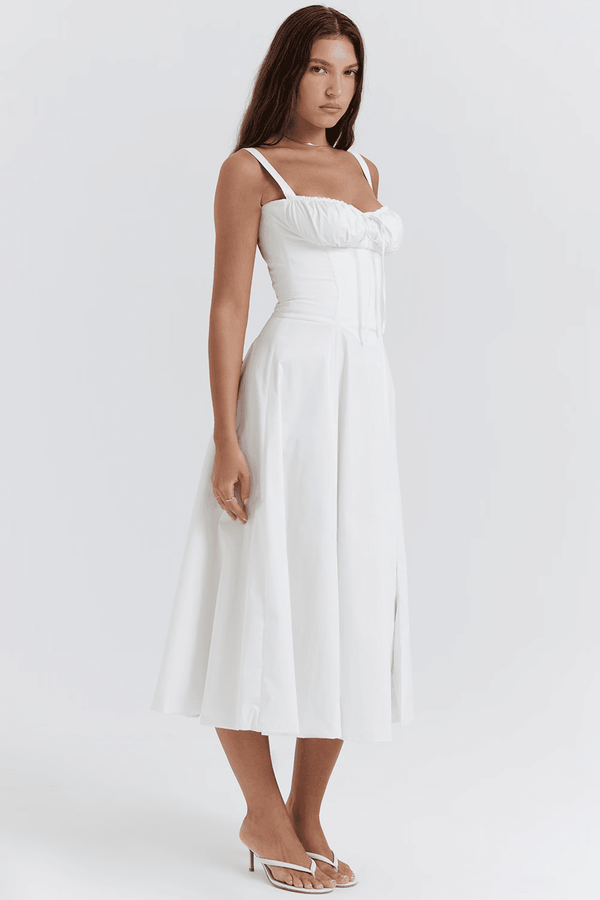 White Rosalind Corset Midi Dress