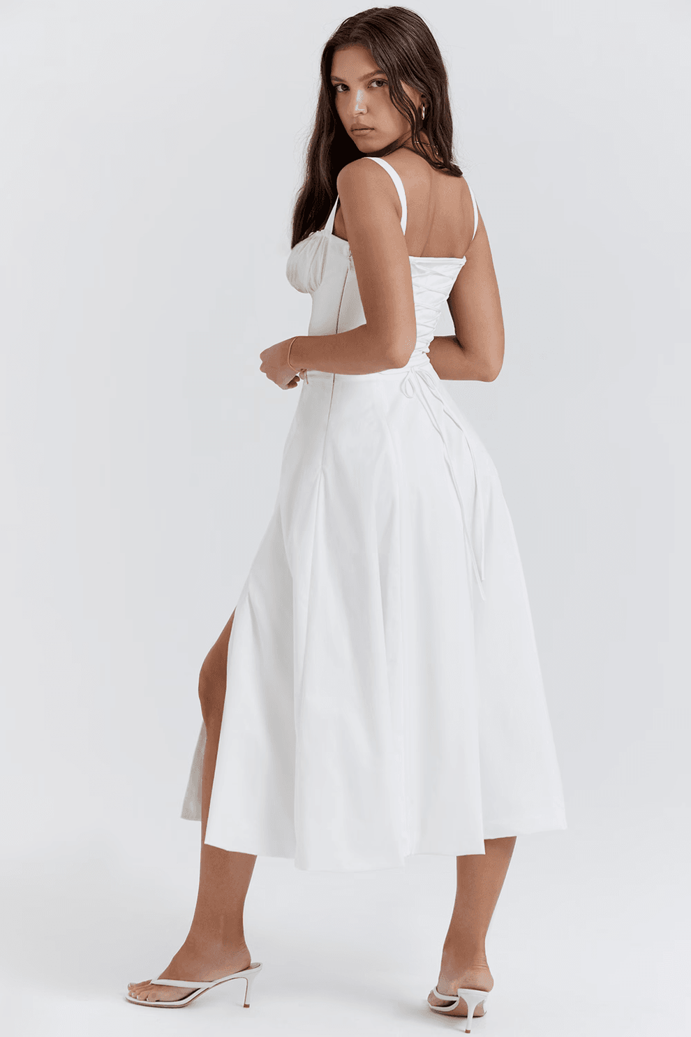 White Rosalind Corset Midi Dress