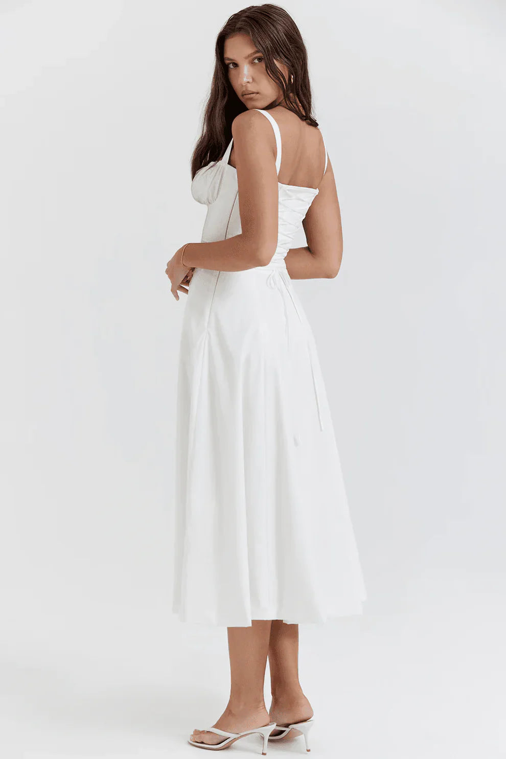 White Rosalind Corset Midi Dress