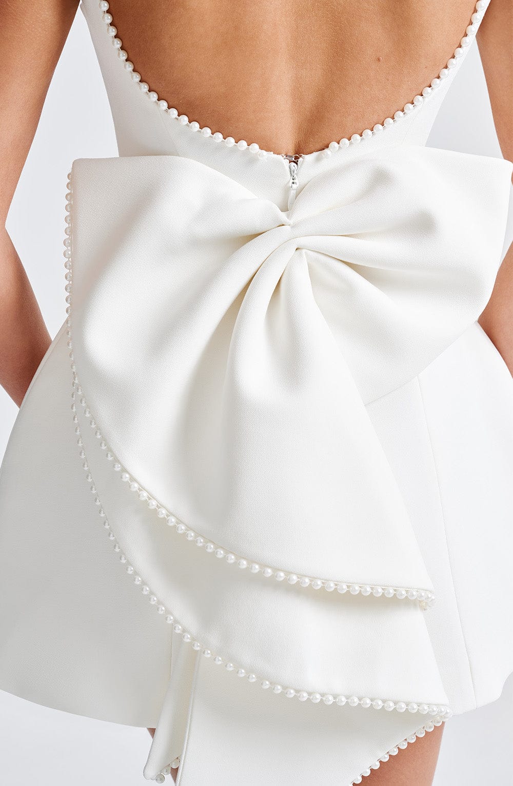 Lustrous Pearl Bow Mini Dress