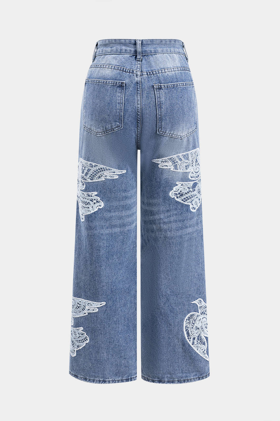 Elysia Lace-Embroidered Wide-Leg Jeans