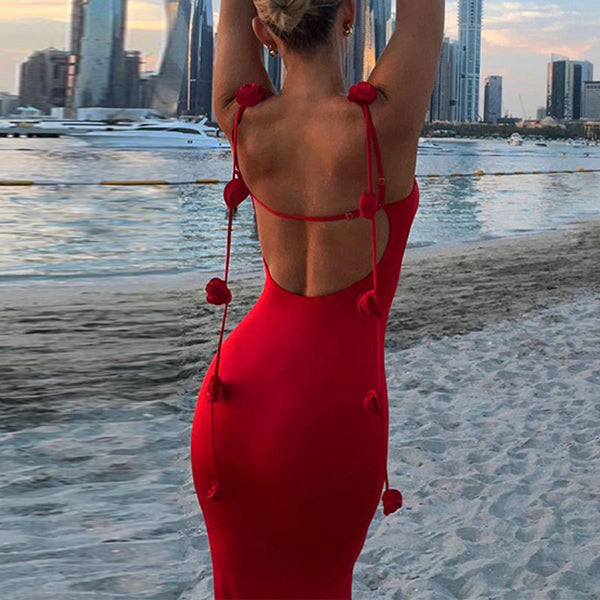 Rosefall Tie-Strap Maxi Dress