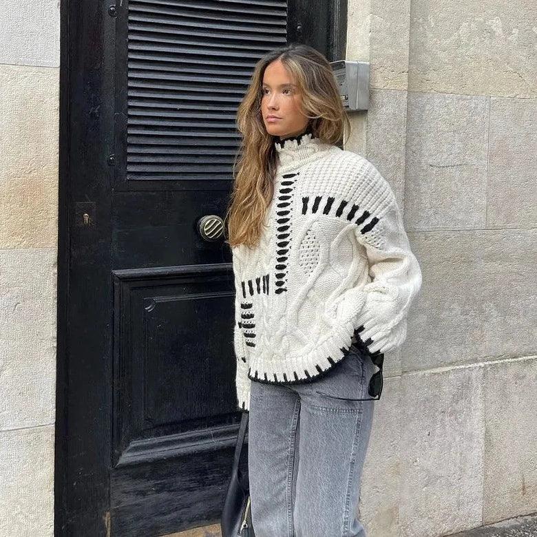 Impressionist Stitch Turtleneck Sweater
