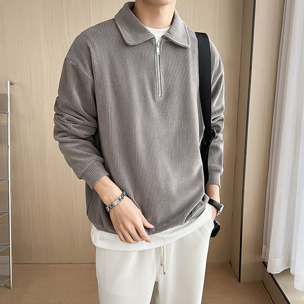 Halston Ribbed Quarter-Zip Lounge Pullover
