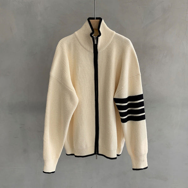 Monarch Track-Stripe Funnel Zip Sweater