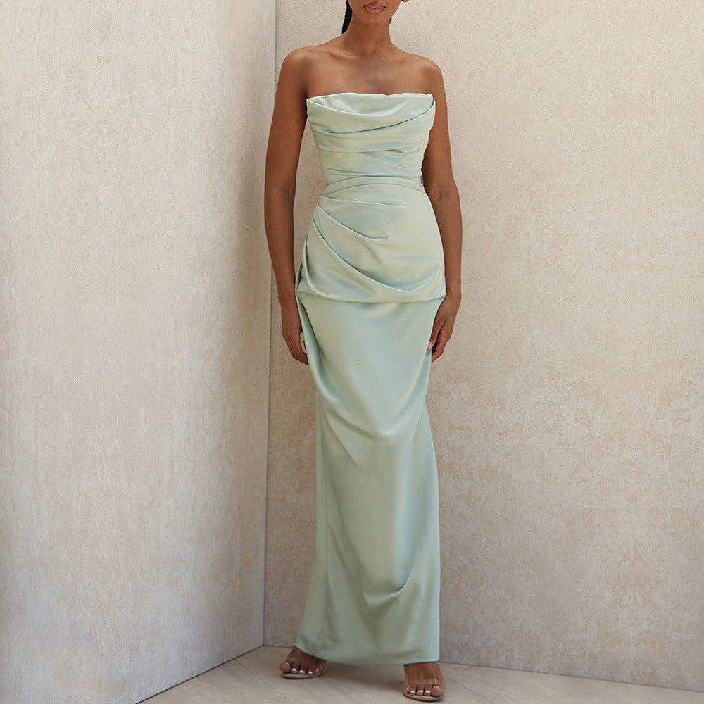 Delphine Draped Satin Maxi Dress