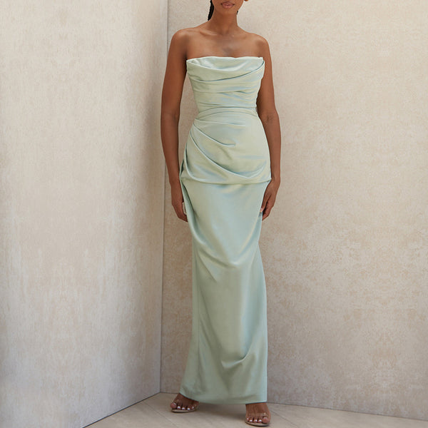 Delphine Draped Satin Maxi Dress