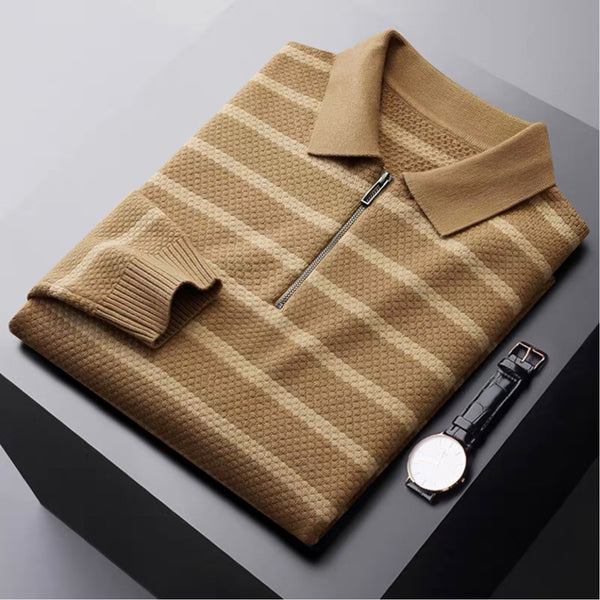 Eldridge Textured Zip-Collar Polo Knit