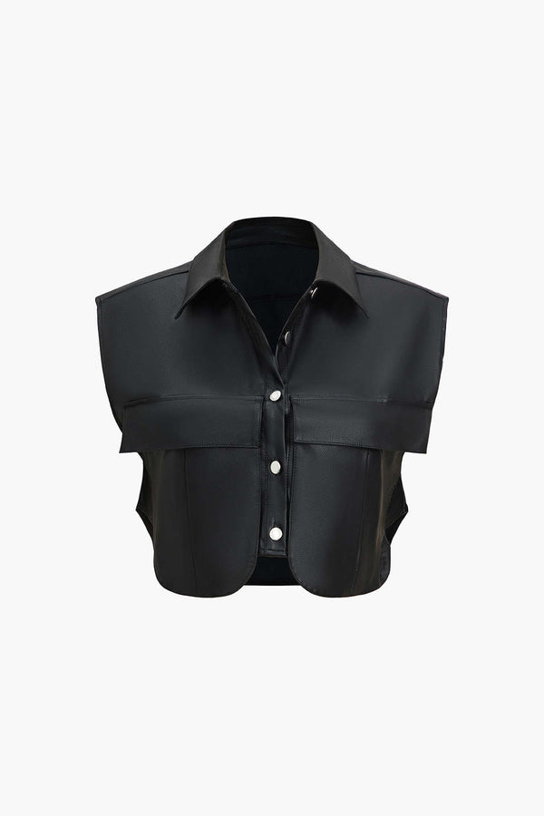 Nightline Snap Front Faux Leather Vest