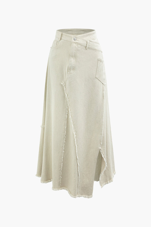 Edgy Asymmetric Wrap Denim Skirt