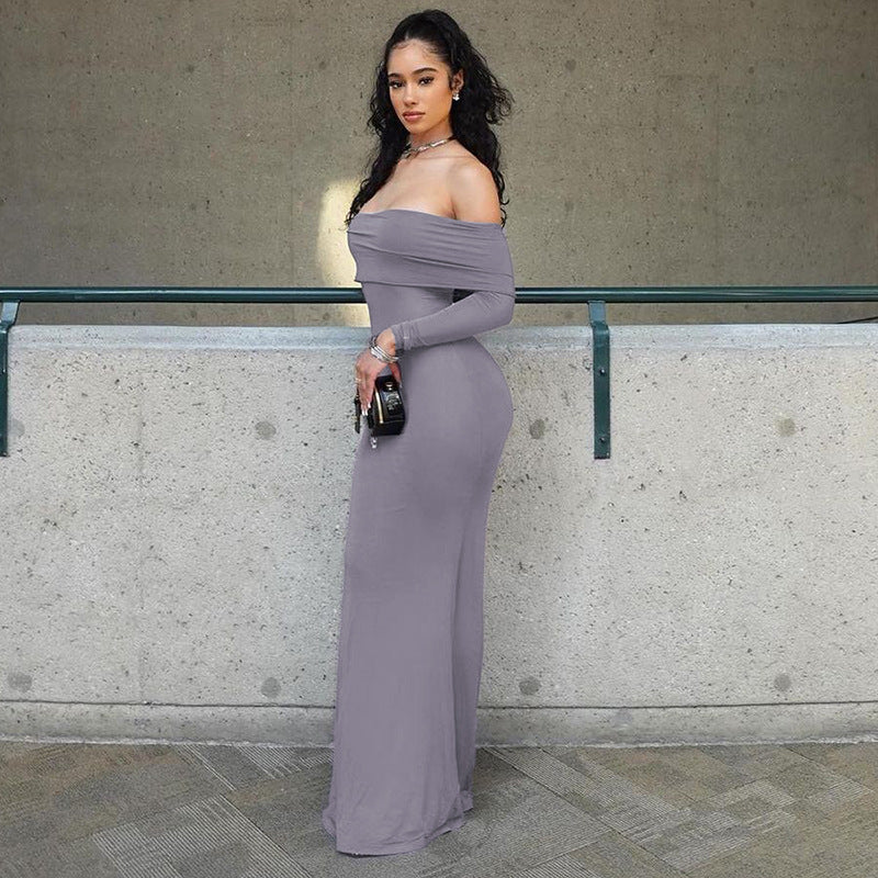 Satin Dusk Off-Shoulder Gown