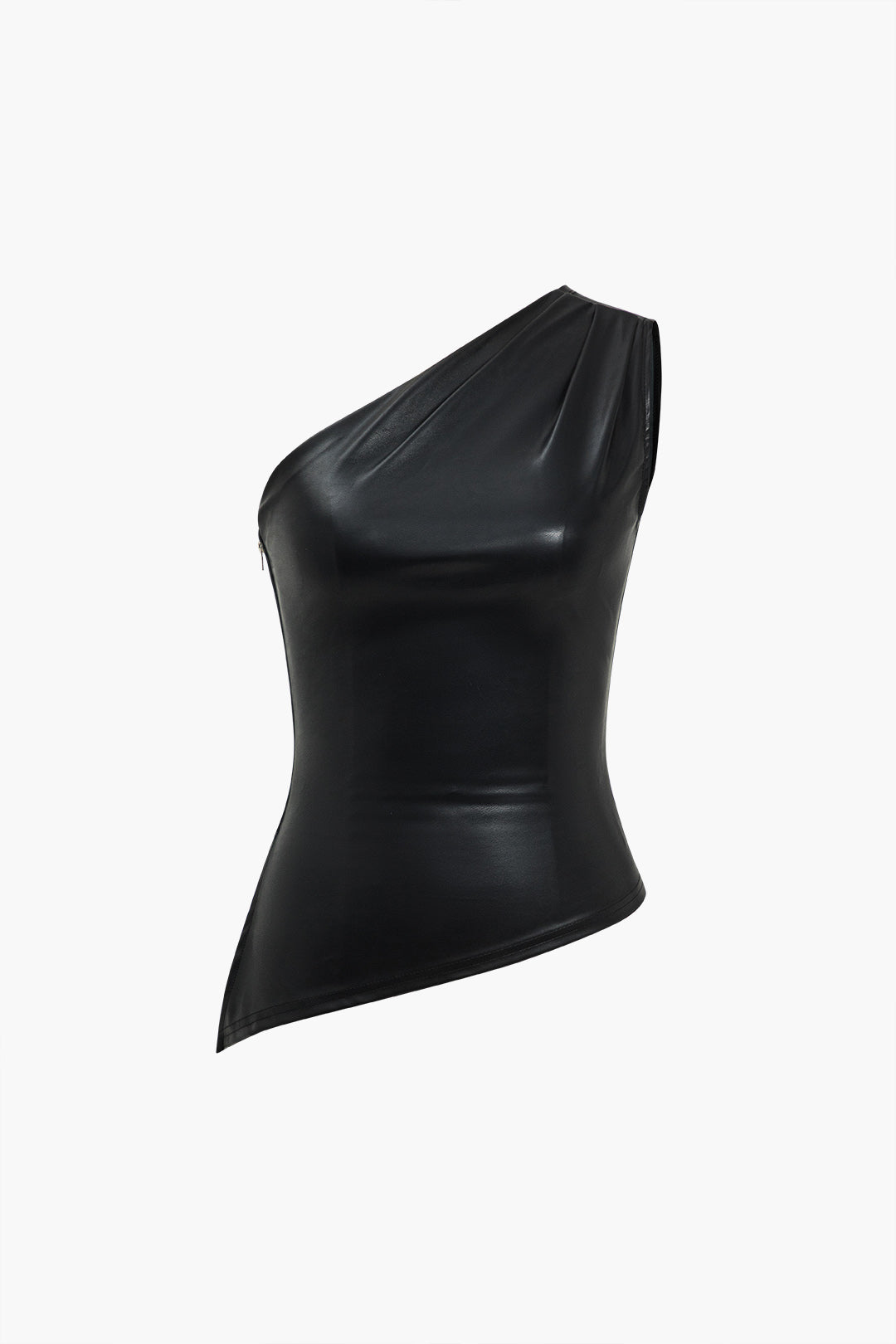 Sculpted Faux Leather Asymmetry Top