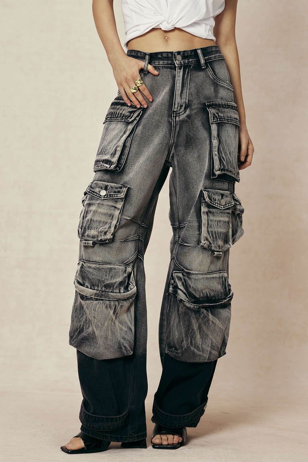 Ombre Wide-Leg Cargo Jeans