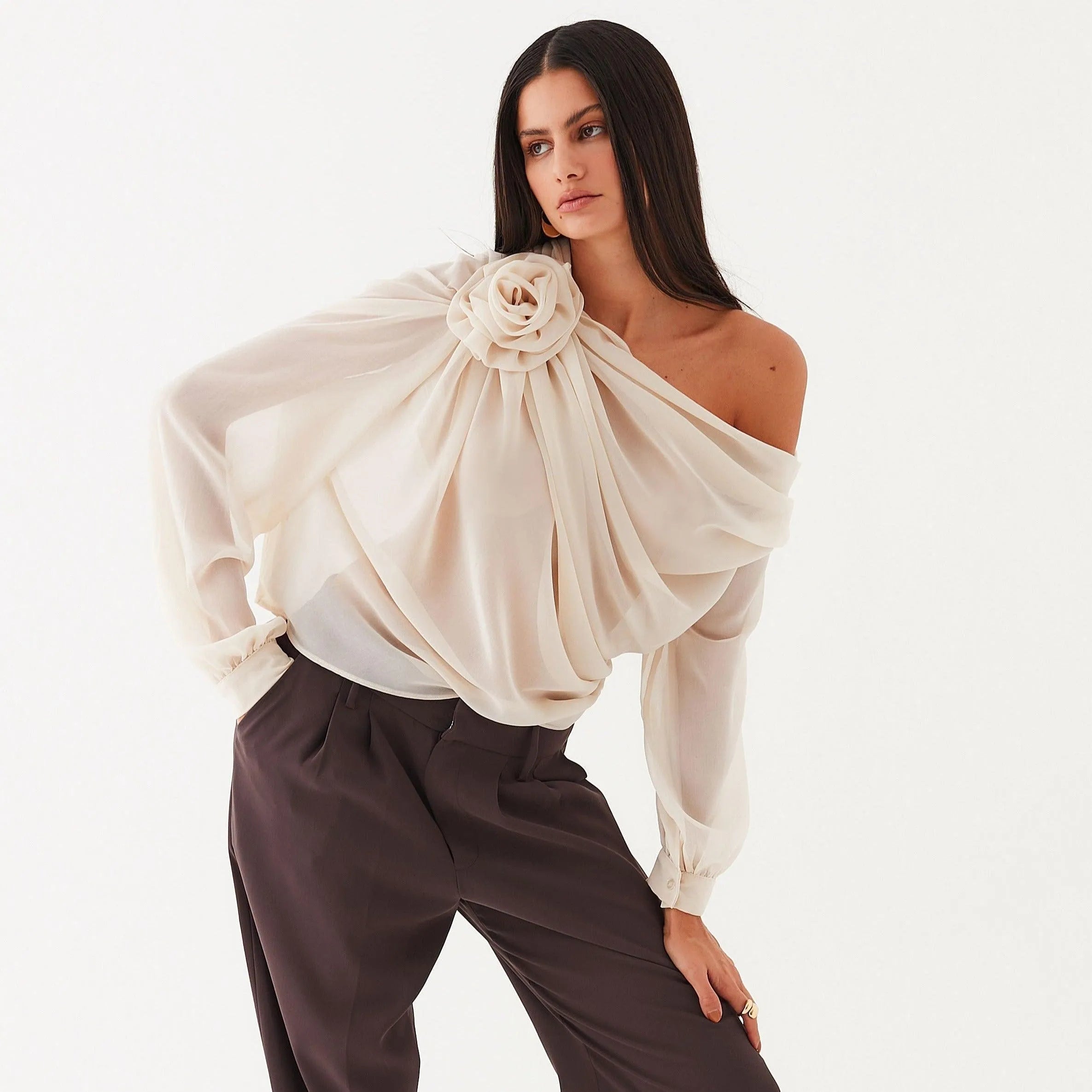 Marche Asymmetrical Draped Blouse