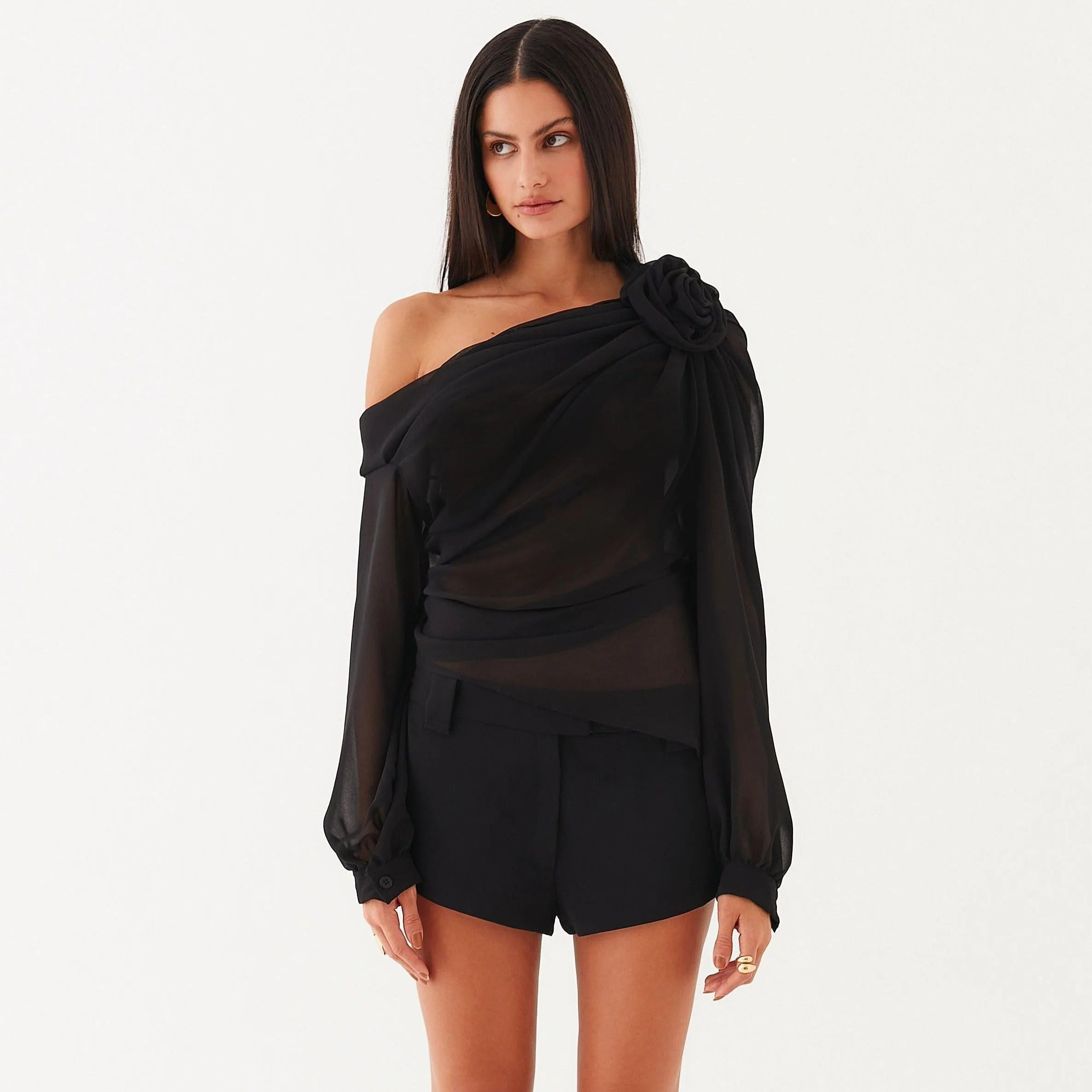 Marche Asymmetrical Draped Blouse