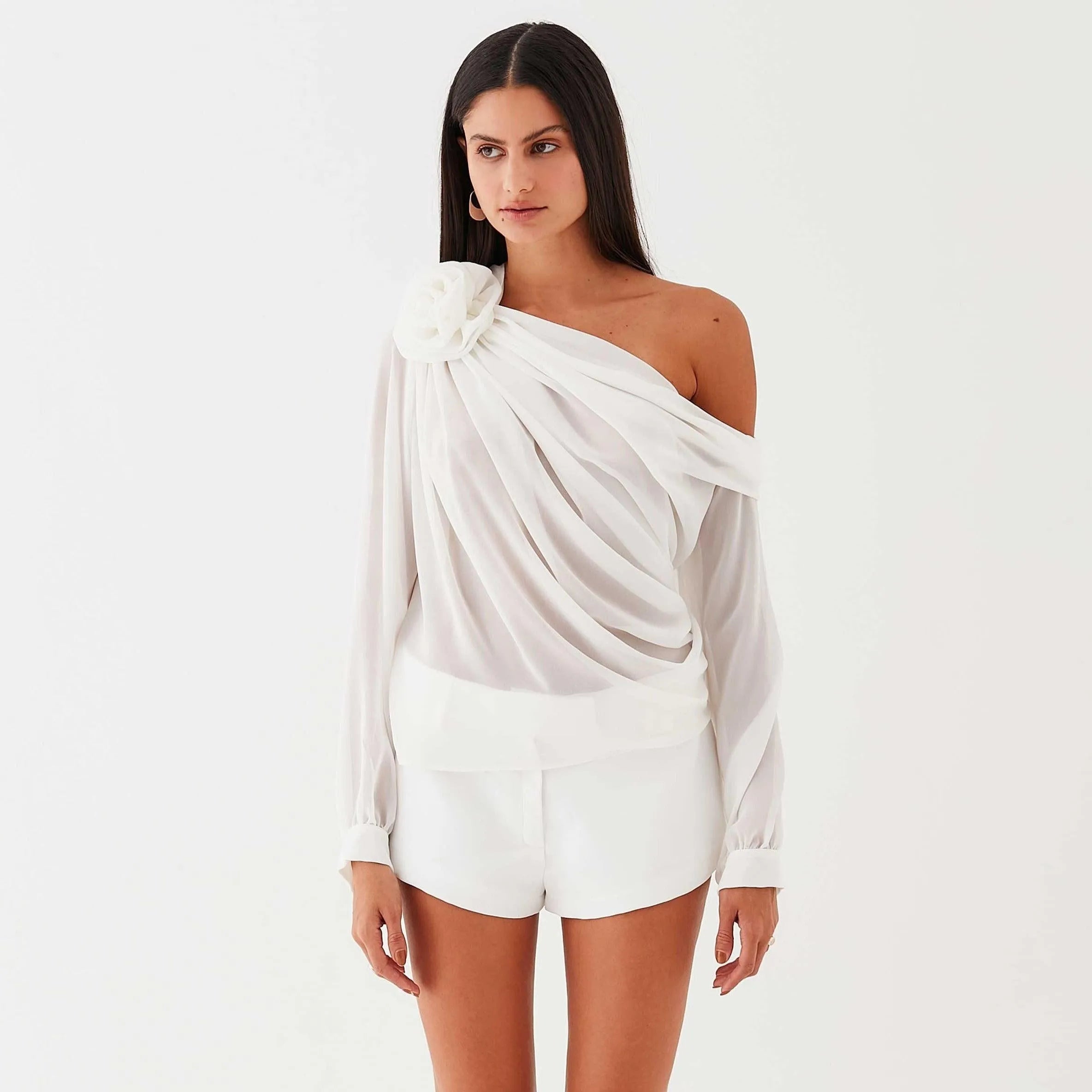 Marche Asymmetrical Draped Blouse