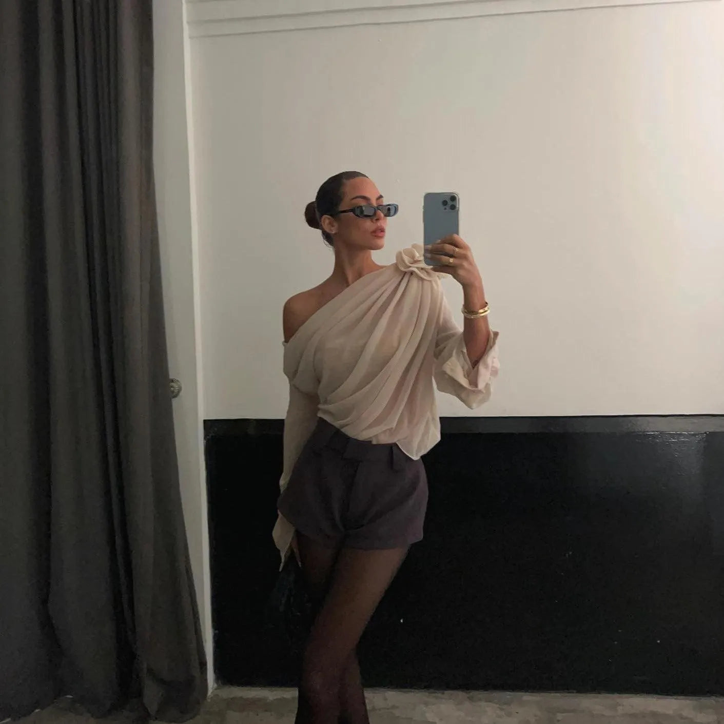 Marche Asymmetrical Draped Blouse