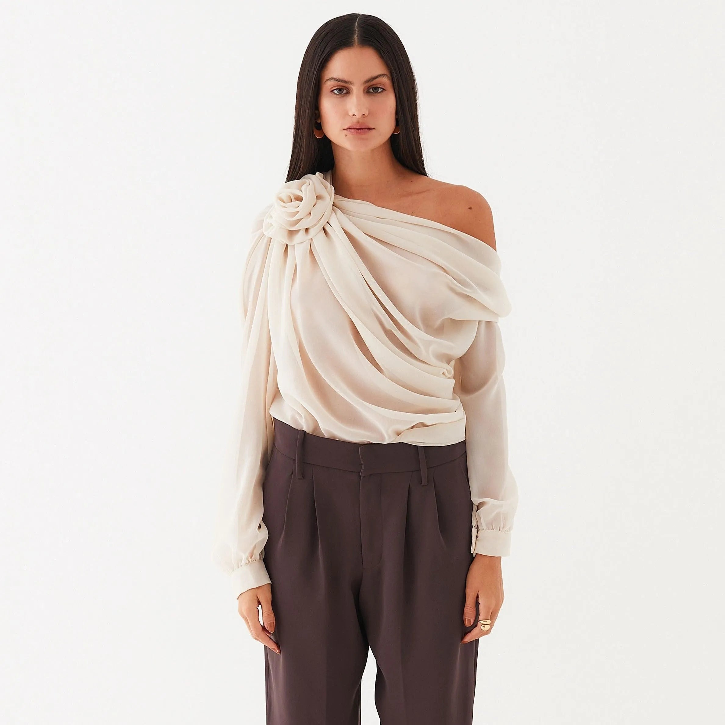 Marche Asymmetrical Draped Blouse