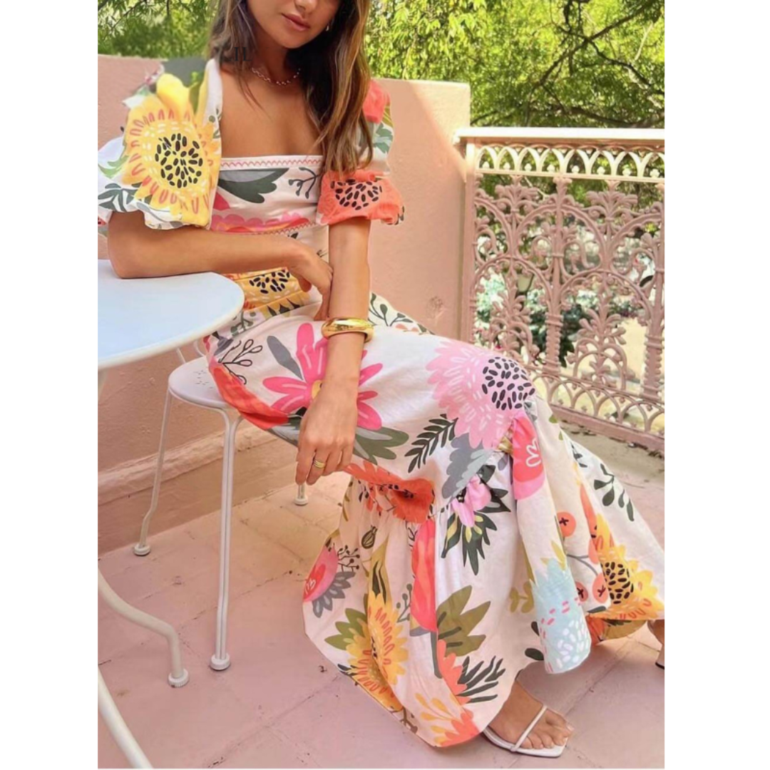 Florence Bloom Puff Sleeve Maxi Dress