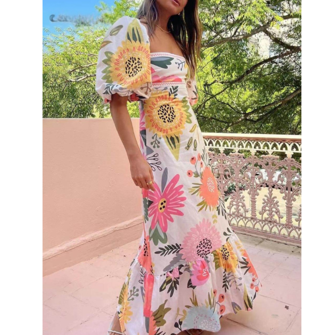 Florence Bloom Puff Sleeve Maxi Dress