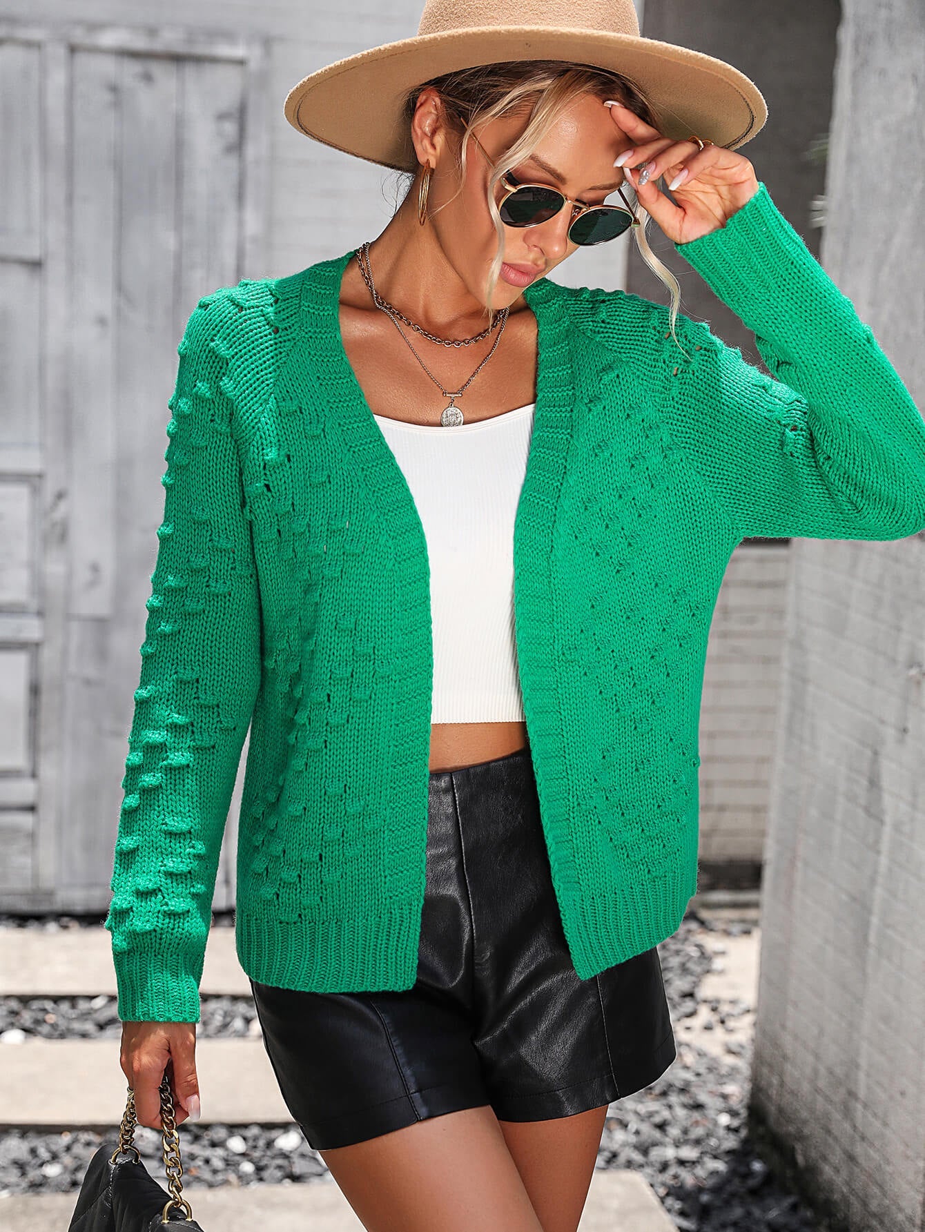 Green Stonehaven Textured Knit Cardigan