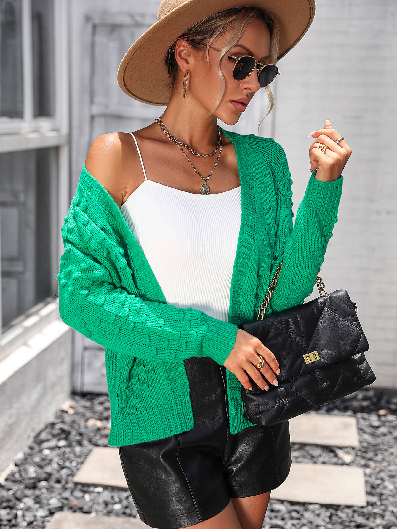 Green Stonehaven Textured Knit Cardigan