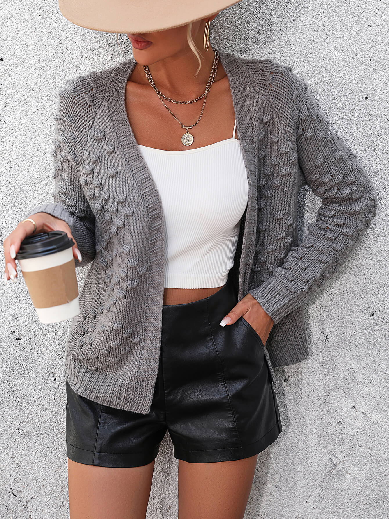 Grey Stonehaven Textured Knit Cardigan