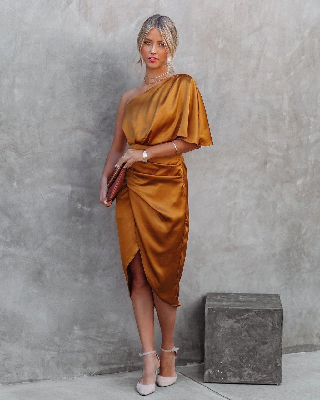 Selvina Asymmetrical Drape Midi Dress