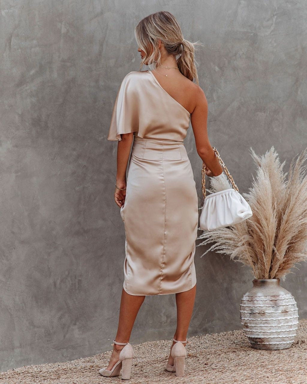 Selvina Asymmetrical Drape Midi Dress