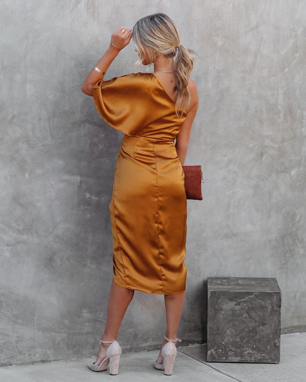 Selvina Asymmetrical Drape Midi Dress