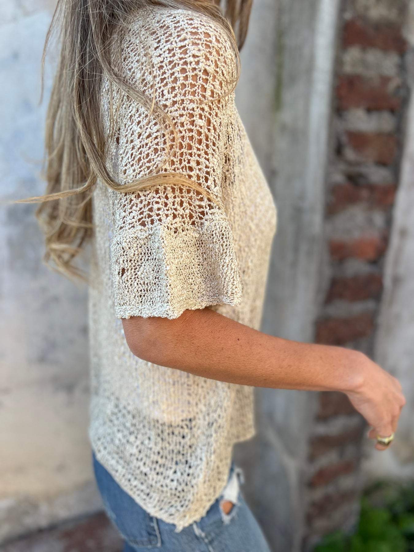 Golden Drift Open-Knit Blouse