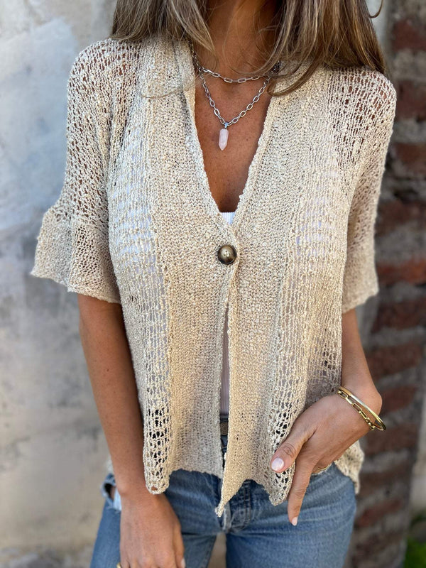 Golden Drift Open-Knit Blouse