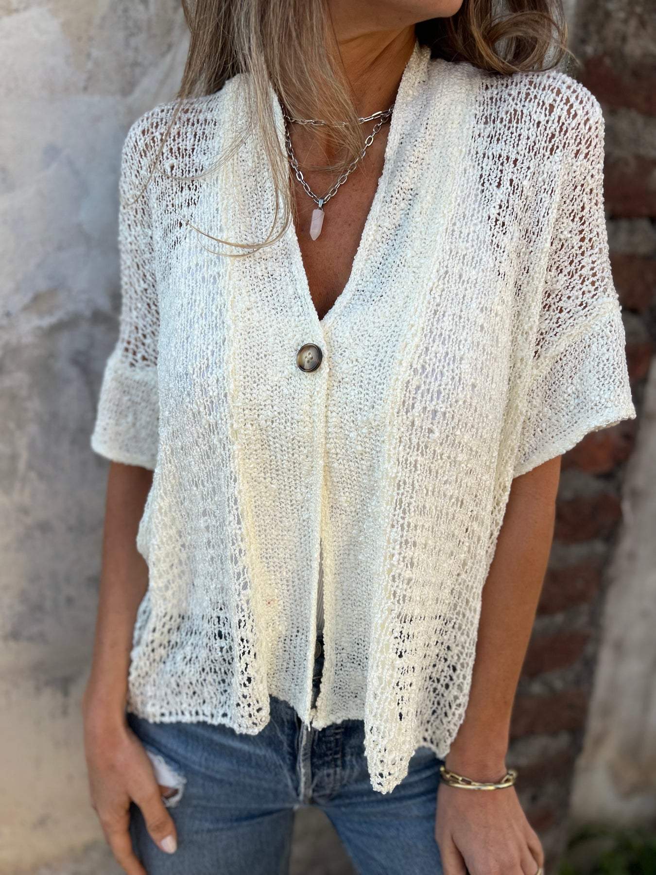 Golden Drift Open-Knit Blouse