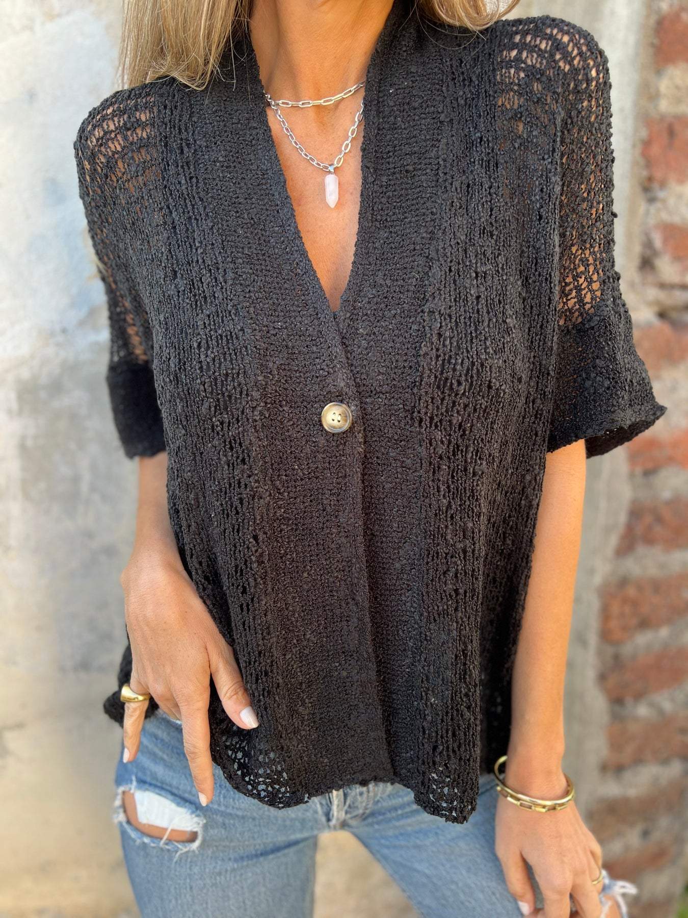 Golden Drift Open-Knit Blouse