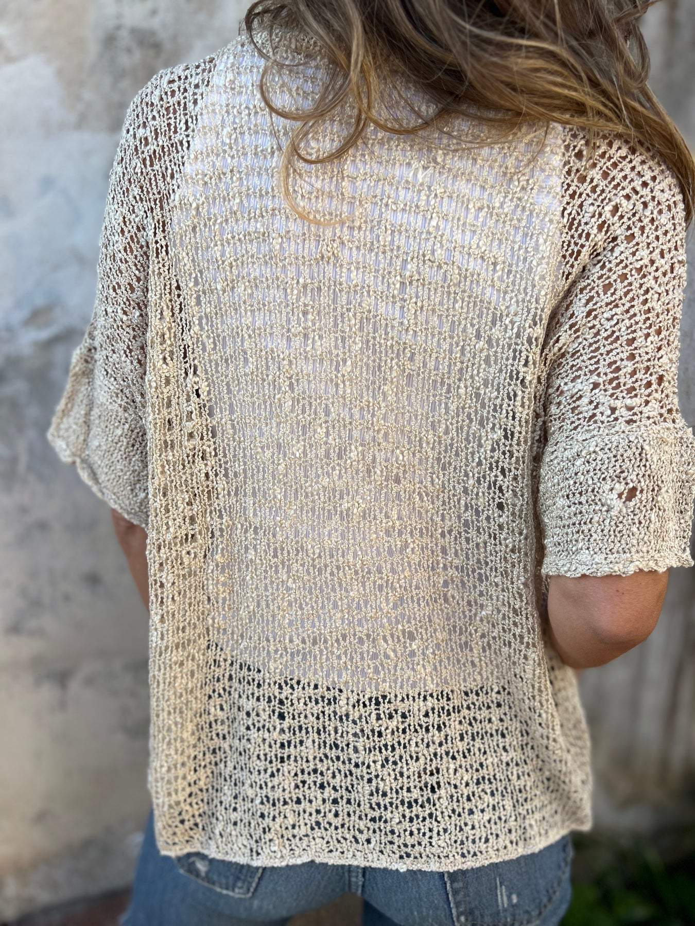 Golden Drift Open-Knit Blouse