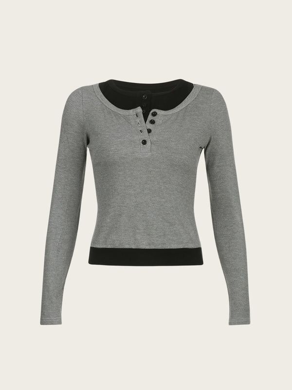 Rhea Contrast Button Knit Top