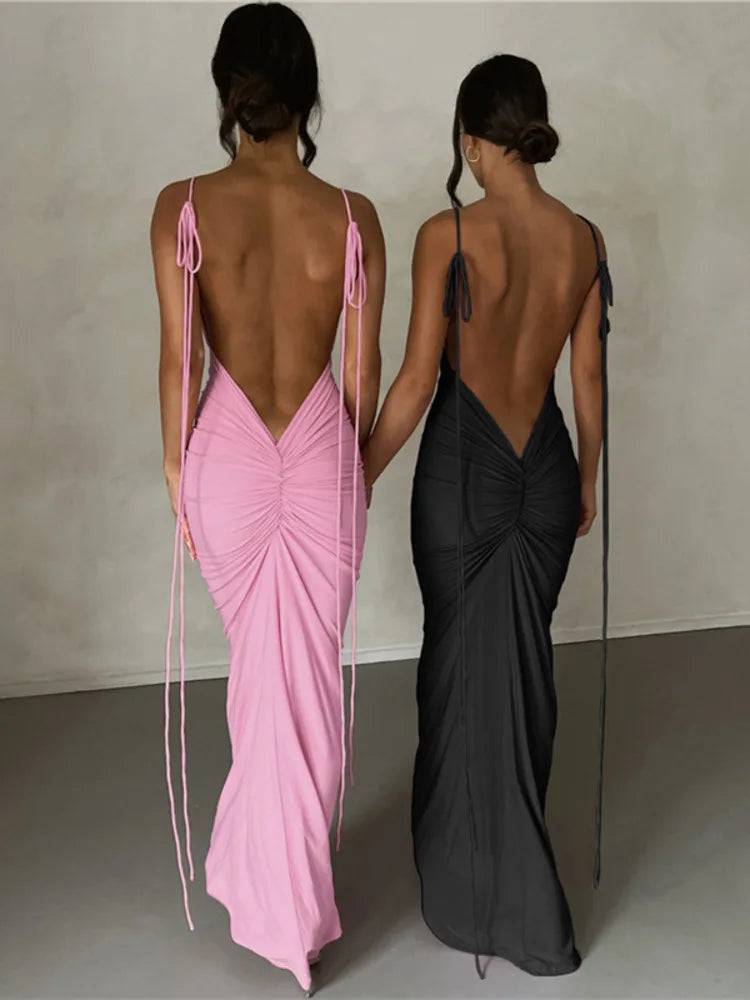 Blossom String Ruched Maxi Dress