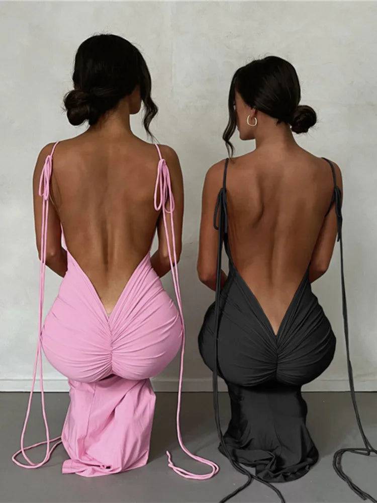 Blossom String Ruched Maxi Dress