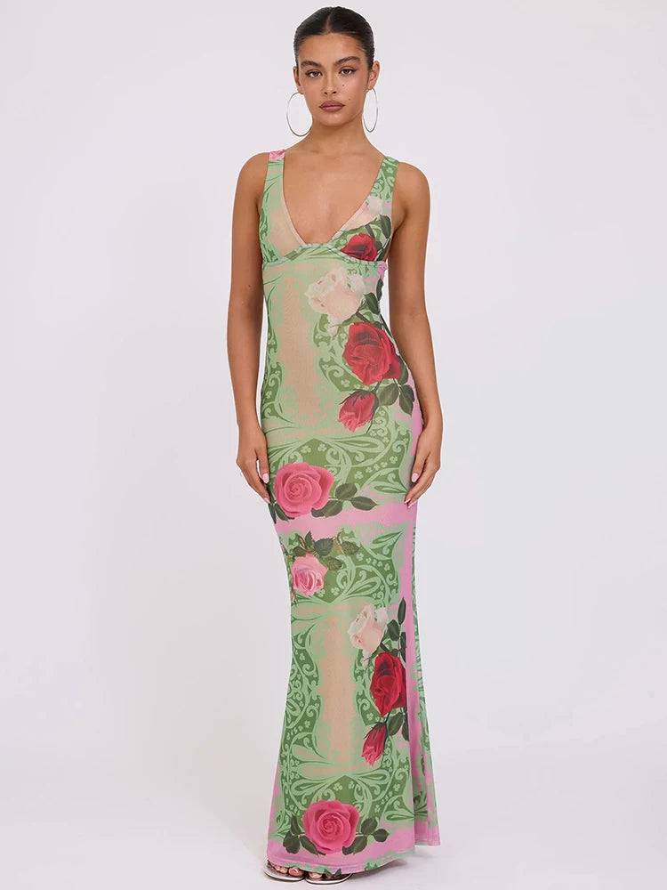 Rosabella Sheer Bloom Maxi Dress