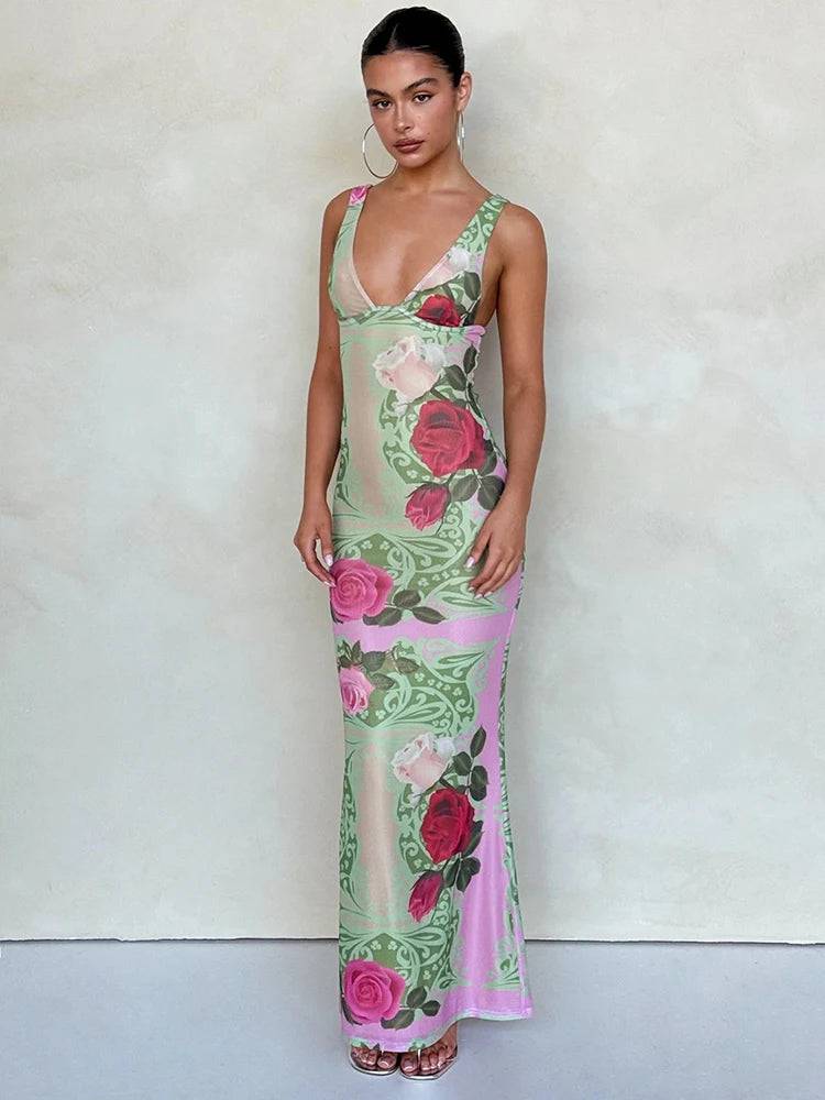 Rosabella Sheer Bloom Maxi Dress