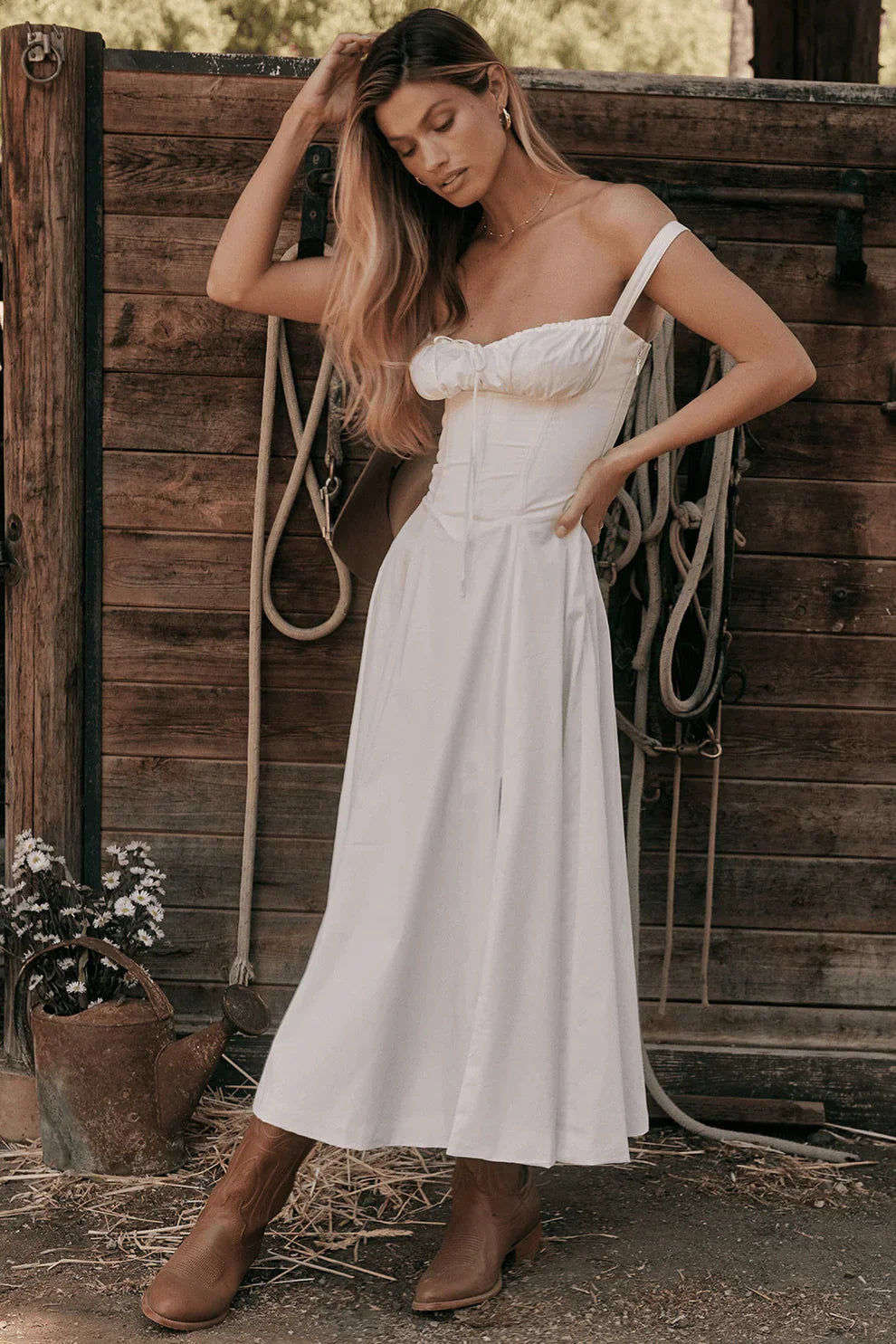 White Rosalind Corset Midi Dress