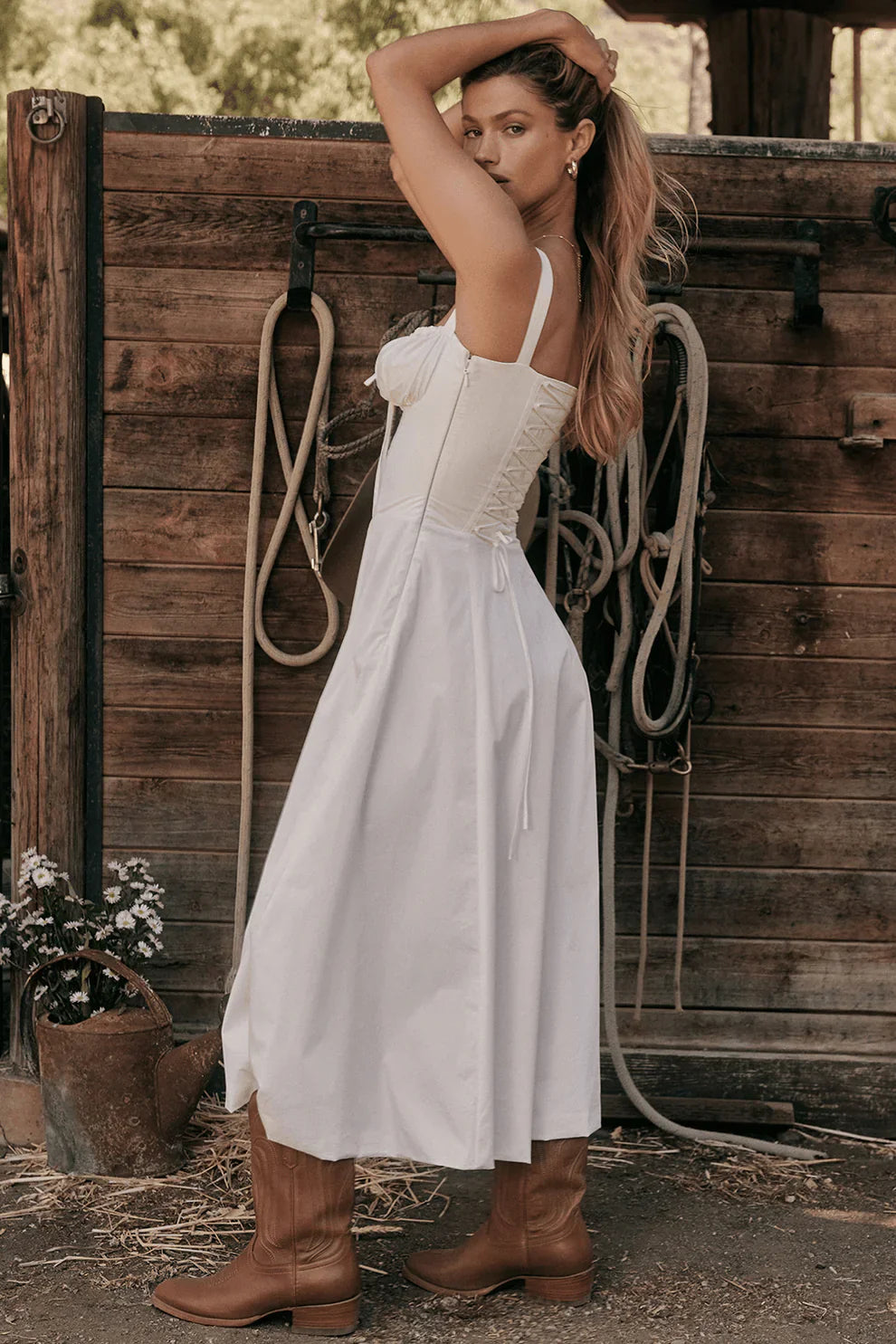 White Rosalind Corset Midi Dress