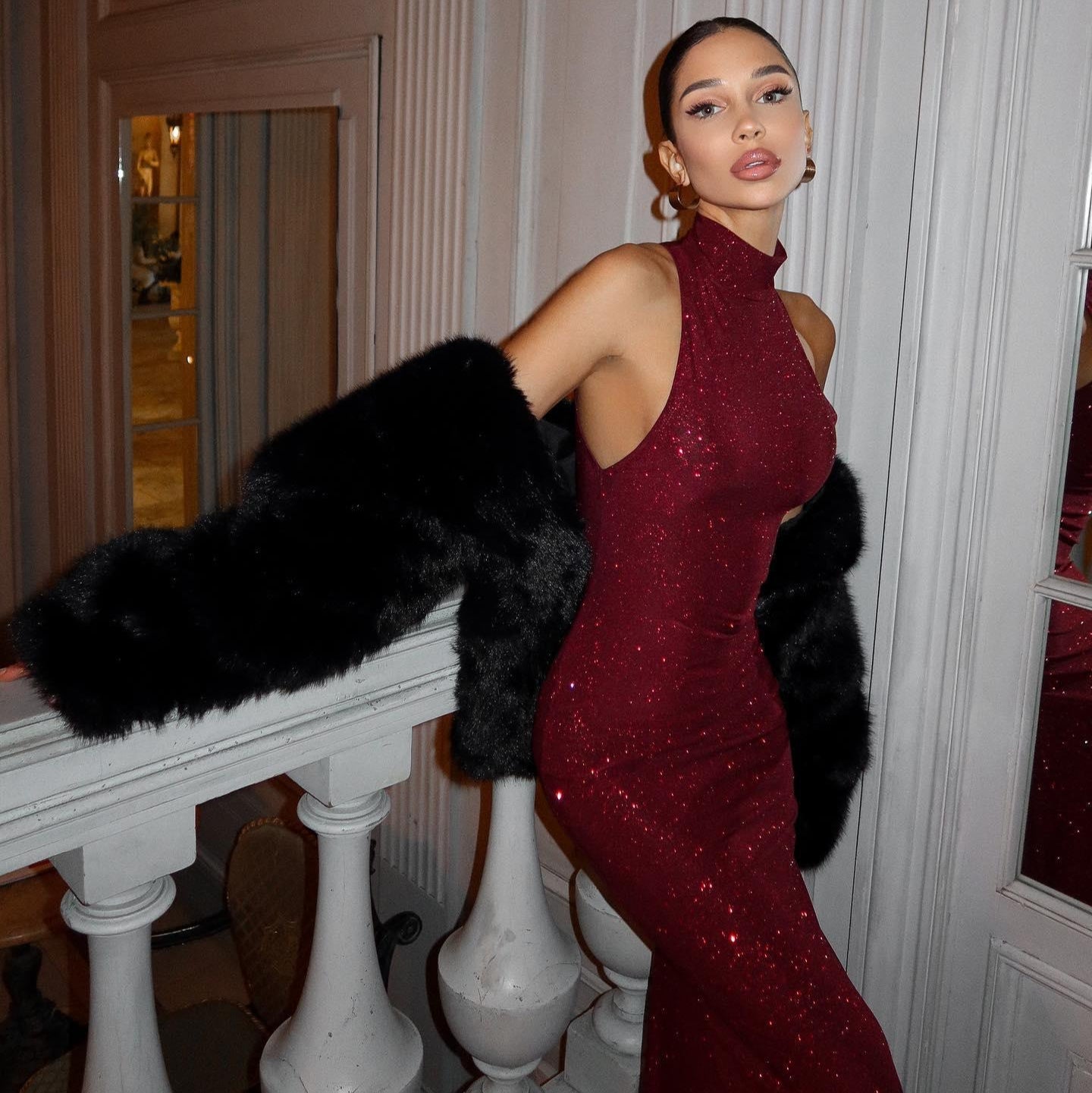 Monaco Crimson Lights Sequin Maxi Dress