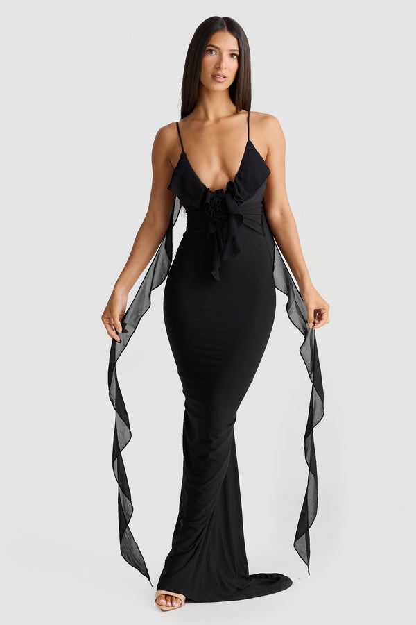 Midnight Reverie Ruffle Maxi Dress
