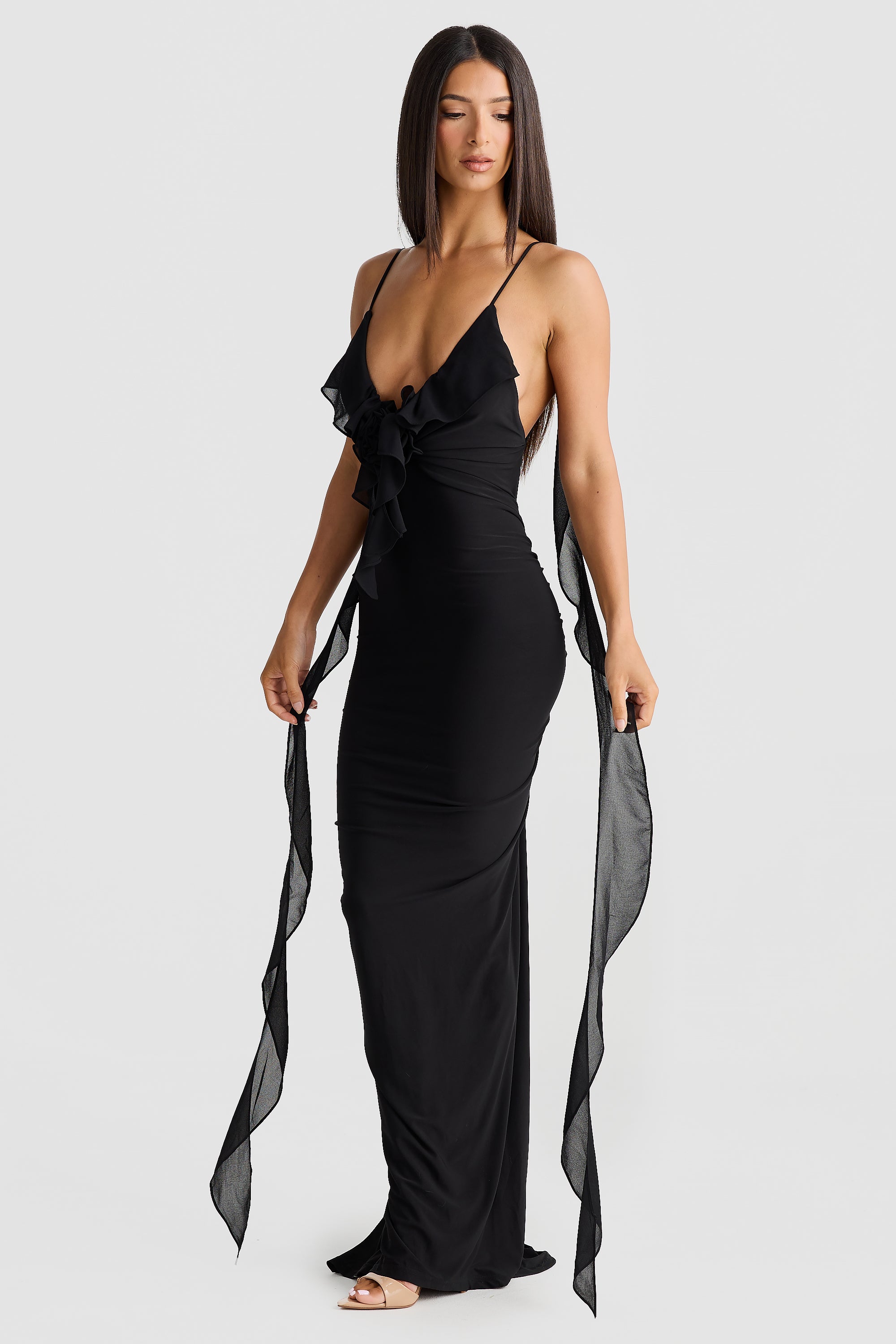 Midnight Reverie Ruffle Maxi Dress