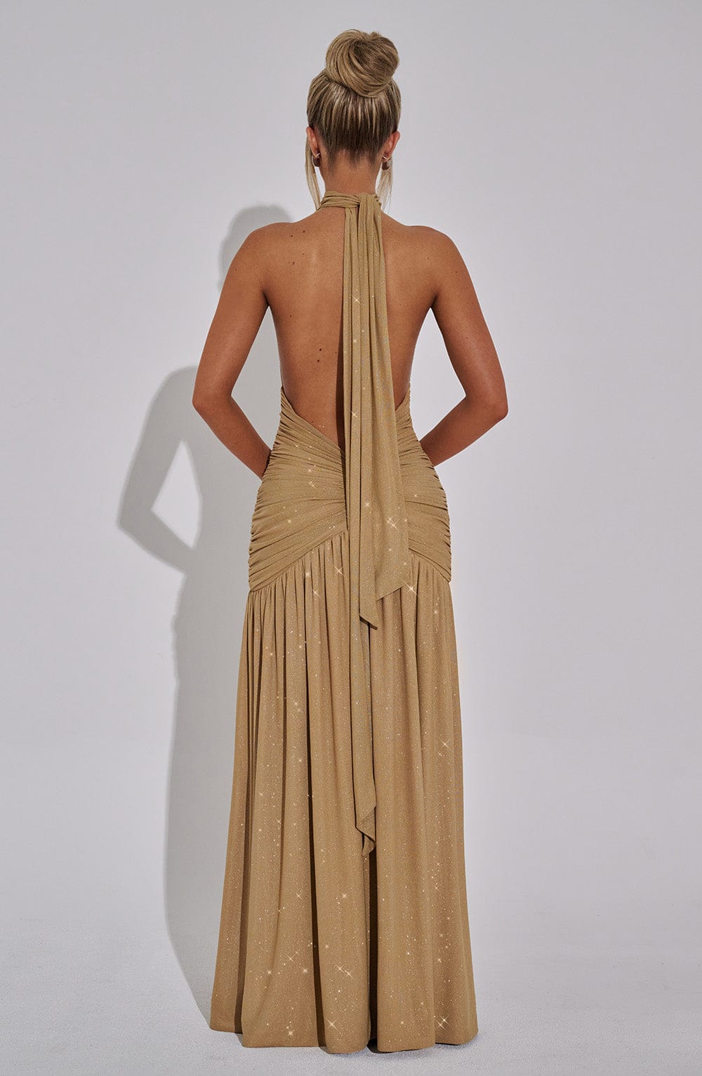 Gold Seraphina Halter Maxi Dress